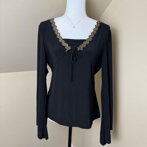 Pink Pepper USA Black Blouse with Gold Trim Vintage‎